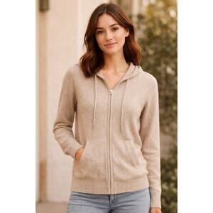 Quince 100% Mongolian Cashmere Sweater Full Zip Hoodie Oatmeal Size Medium NEW